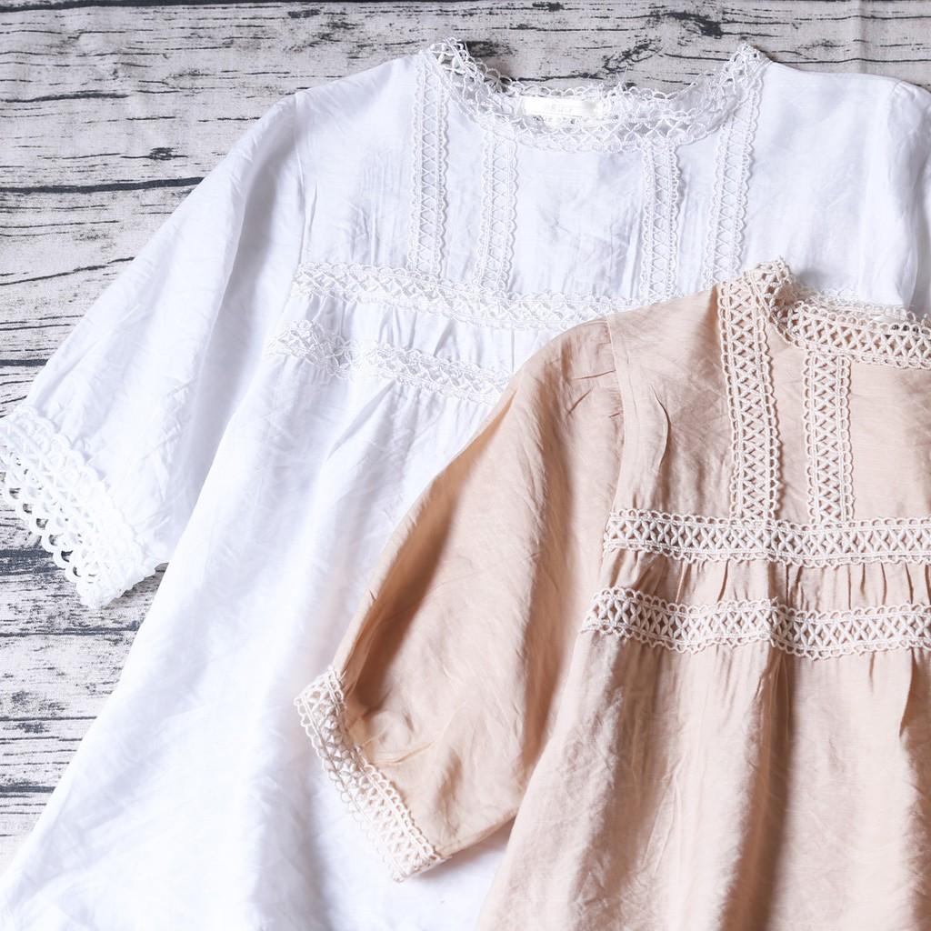 ÁO VOAN CÔ PHỐI REN TAY NHÚN