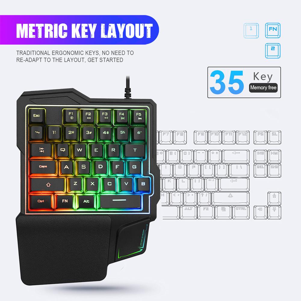 Bàn phím trò chơi một tay trực tuyến Đèn RGB tiện dụng Màu đen K7