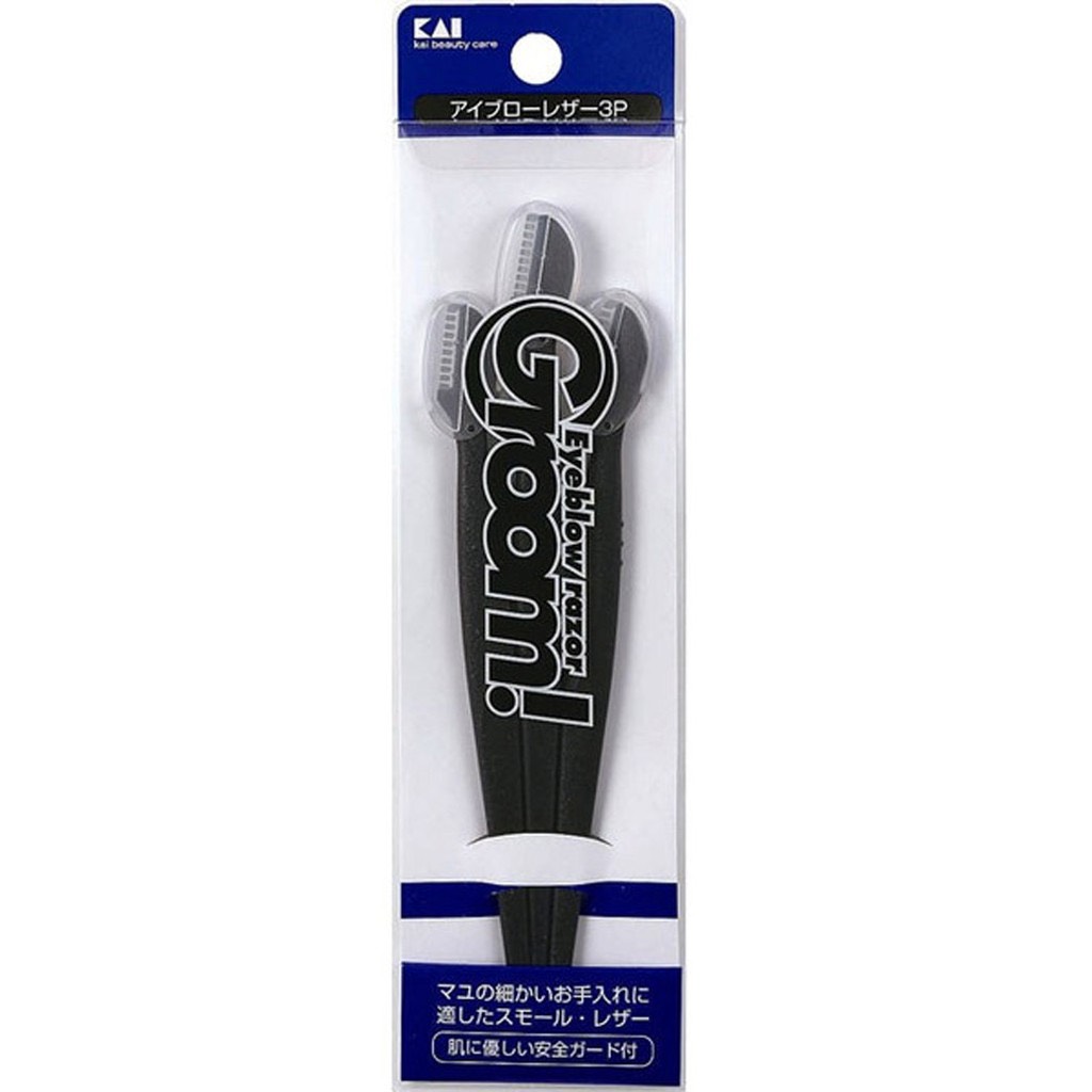 Dao Cạo Lông Mày Kai Groom 38531-HC1161 Màu Đen Set 3 Cây