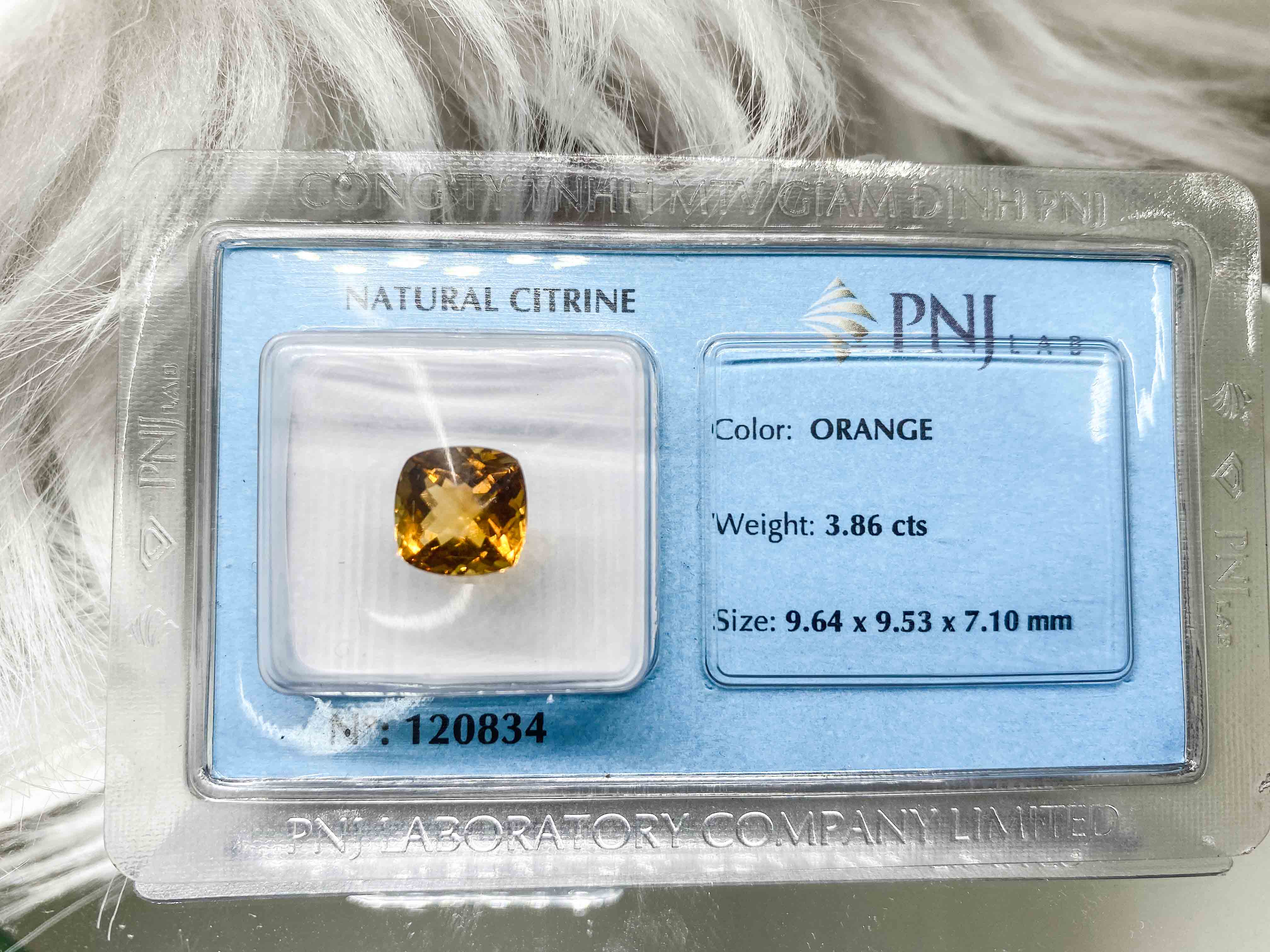 Viên citrine thạch anh vàng vuông giác lưới 3.86ct 120834