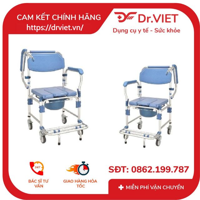 Ghế bô có bánh xe khung nhôm vệ sinh Lucass GX-200 - Ghế bô Khung Nhôm Cao Cấp, Có Đệm, Bánh Xe