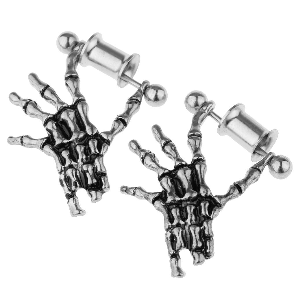 2 Pieces Stainless Steel Skeleton Hand Ear Plugs Tunnel Expander Gauges