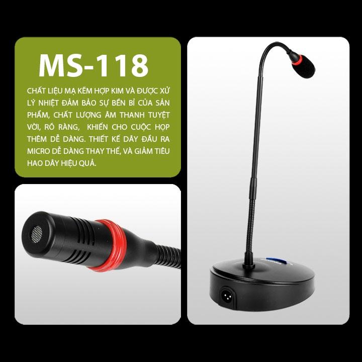 Micro hội nghị có dây TAKSTAR MS-118, mic cổ ngỗng để bàn phục vụ cho hệ thống hội nghị, cuộc họp, phát thanh công cộng