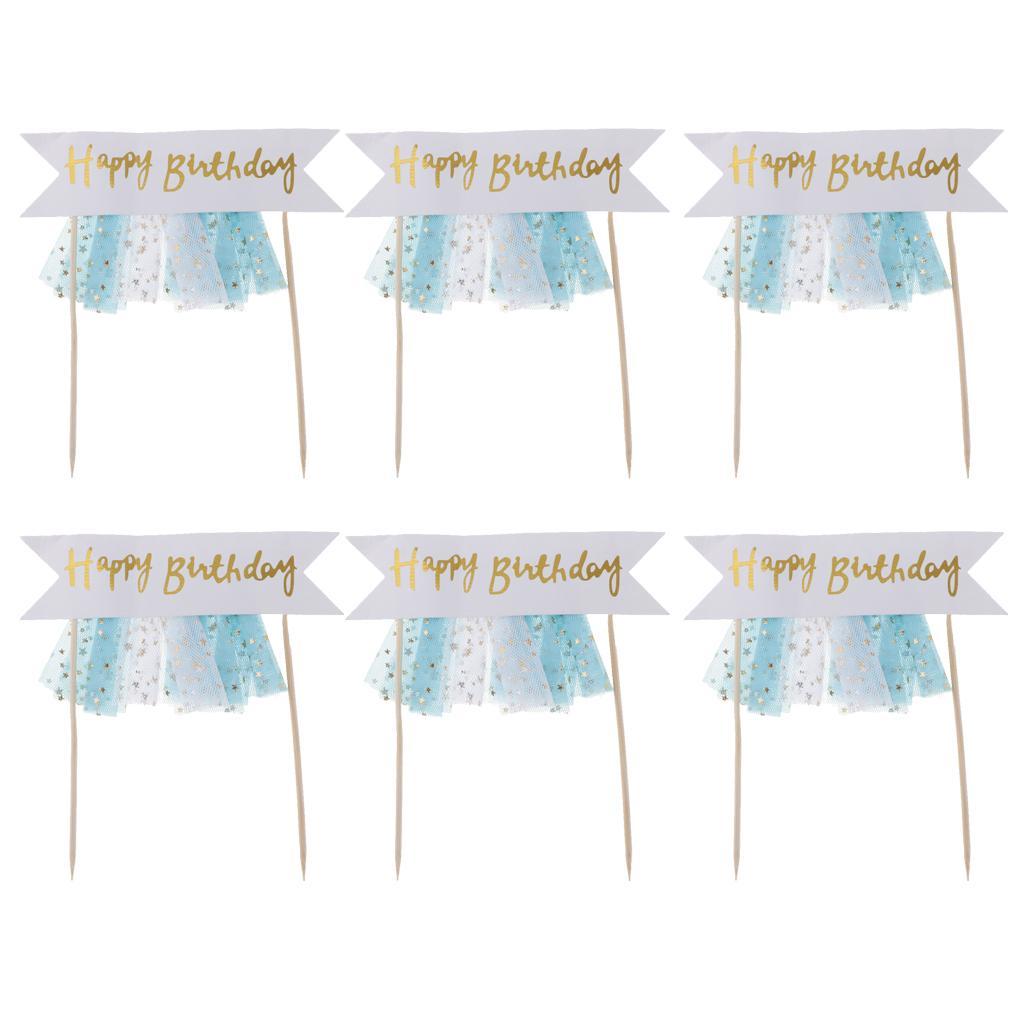 6 Pieces Happy Birthday Tulle Cake Topper Cake Banner Cake Centerpieces