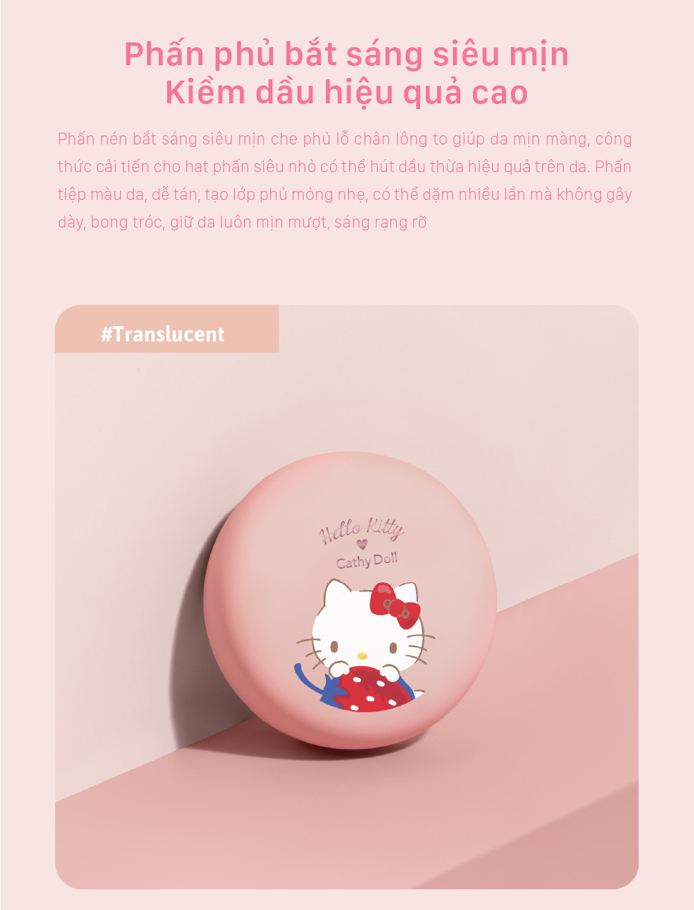 Phấn phủ kiềm dầu Hello Kitty Cathy Doll Oil Control Blur Pact 6.5g Translucent