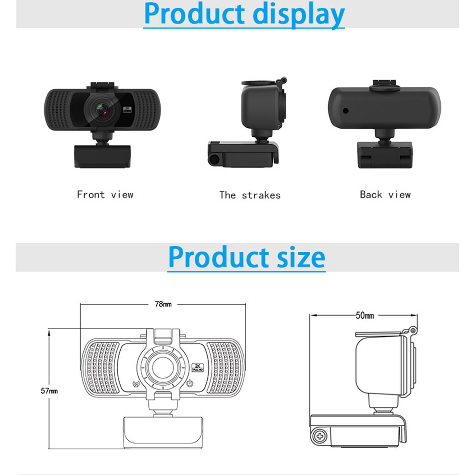 Webcame with Microphone Privacy Cover, 2K HD USB Web Camera PC Webcam with 360 Degree Rotation,Flexible Rotatable Clip for Recording, Streaming C6