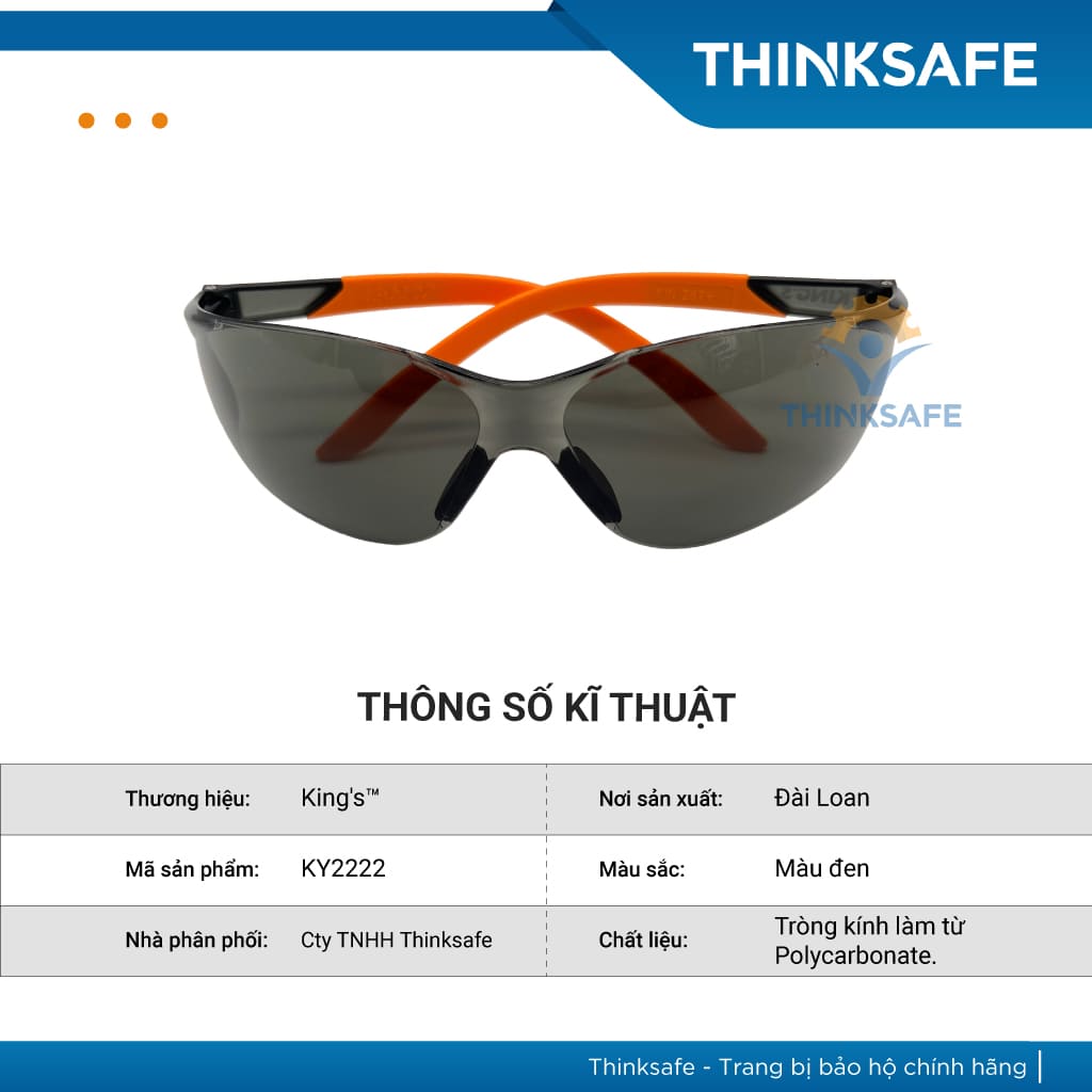 Kính bảo hộ King's Thinksafe, kính trắng chống bụi đi đường, che mặt đa năng, chống tia uv, nhập khẩu chính hãng KY2222