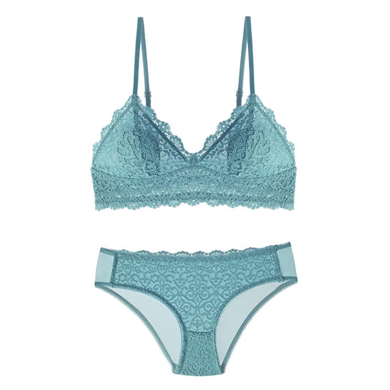 Gợi Cảm Pháp Ren Tam Giác Áo Cúp Ngực Và Quần Lót Bộ Mỏng Lót Không Dây Bralette Bộ Quần Lót U Hở Lưng Nữ Quần Lót Ren 2021 mới