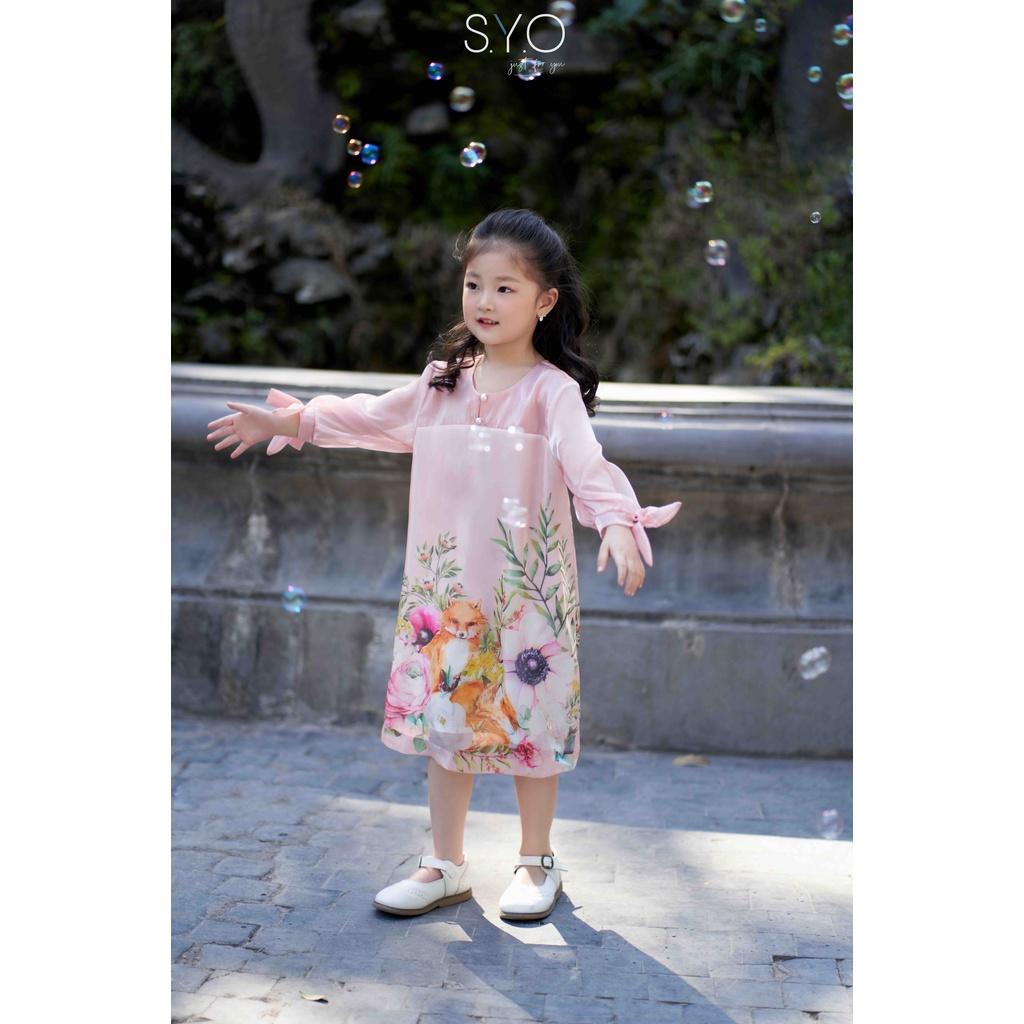 Đầm kid cổ tàu in hình con cáo màu hồng SYO A5009