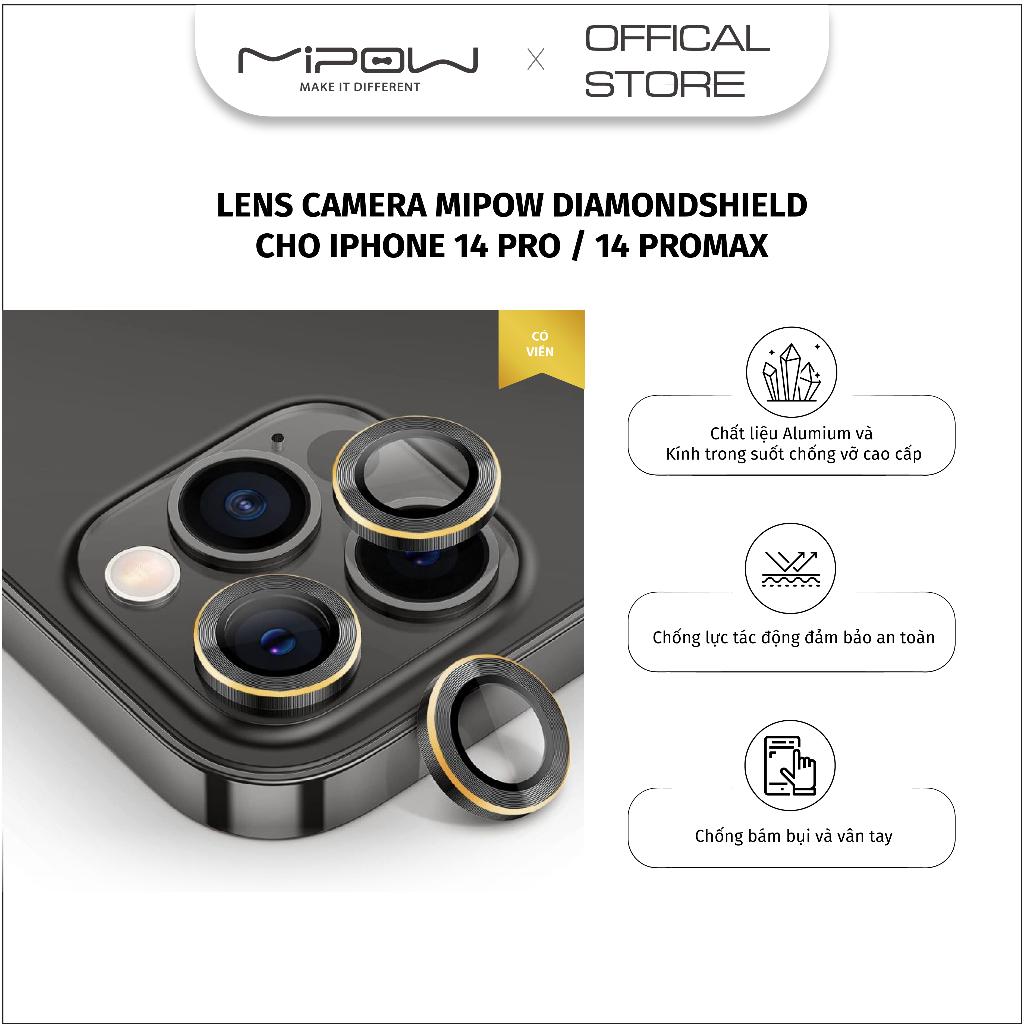 Miếng dán cường lực camera Mipow Diamondshield cho iPhone 14 Pro Max/14Pro - Hàng chính hãng