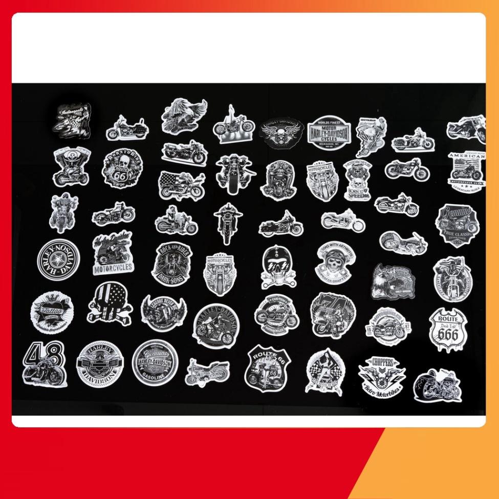 Bộ 50 sticker đen và trắng black white stickers HarrLey Daavidson tô điểm Vali Laptop Mũ bảo đảm xe gắn máy xe
