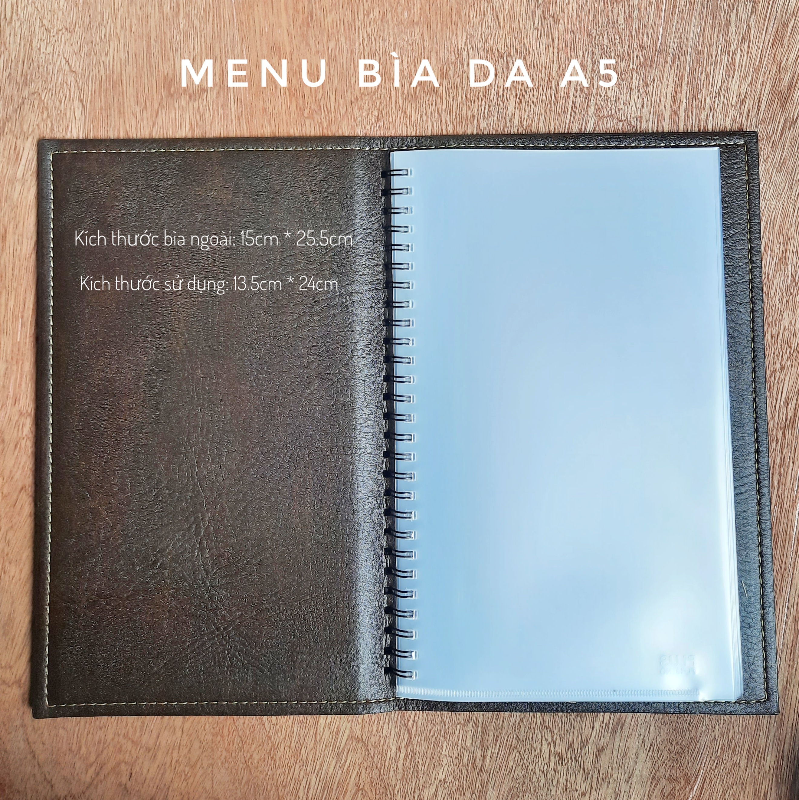 Menu bìa da cao cấp 15cm * 25.5cm.