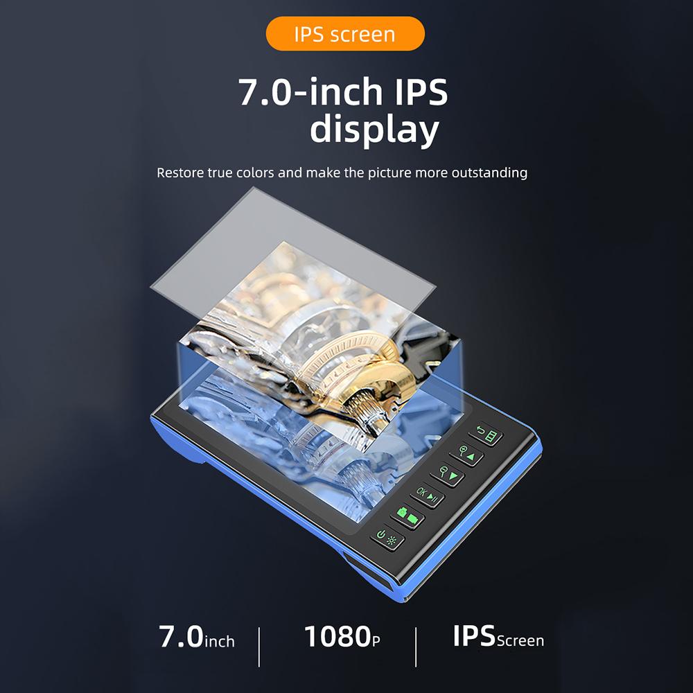 Triple Camera Endoscope with 7-inch IPS Color Screen Borescope with 8 LED Lights 1080P Photos Videos Snake Camera IP67 Waterproof 2 Million Pixels Inspection Camera with TF Card Slot