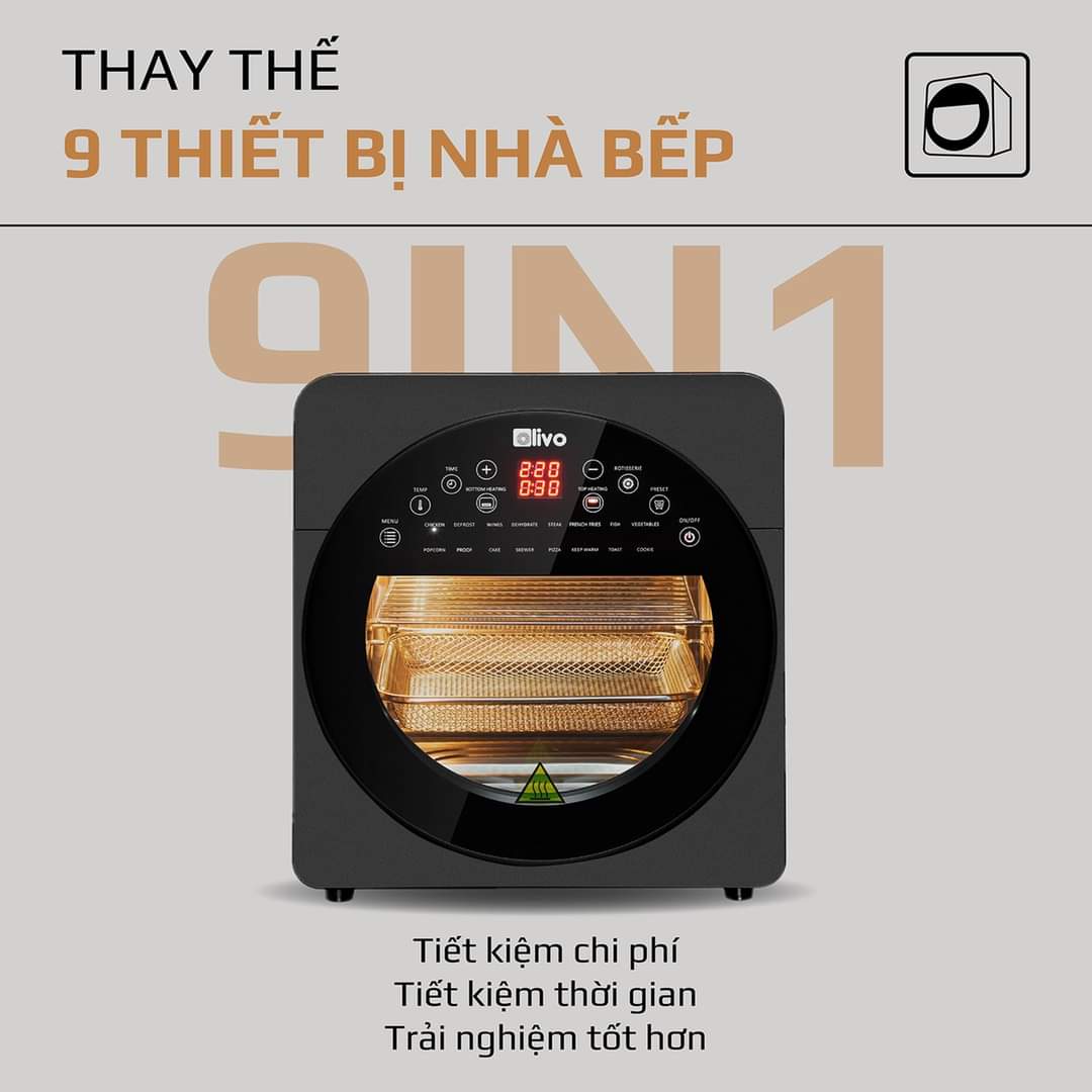 Nồi Chiên Không Dầu OLIVO AF 15 16 Chức Năng Dung Tích 15LCông Suất 2000W Thương Hiệu Mỹ