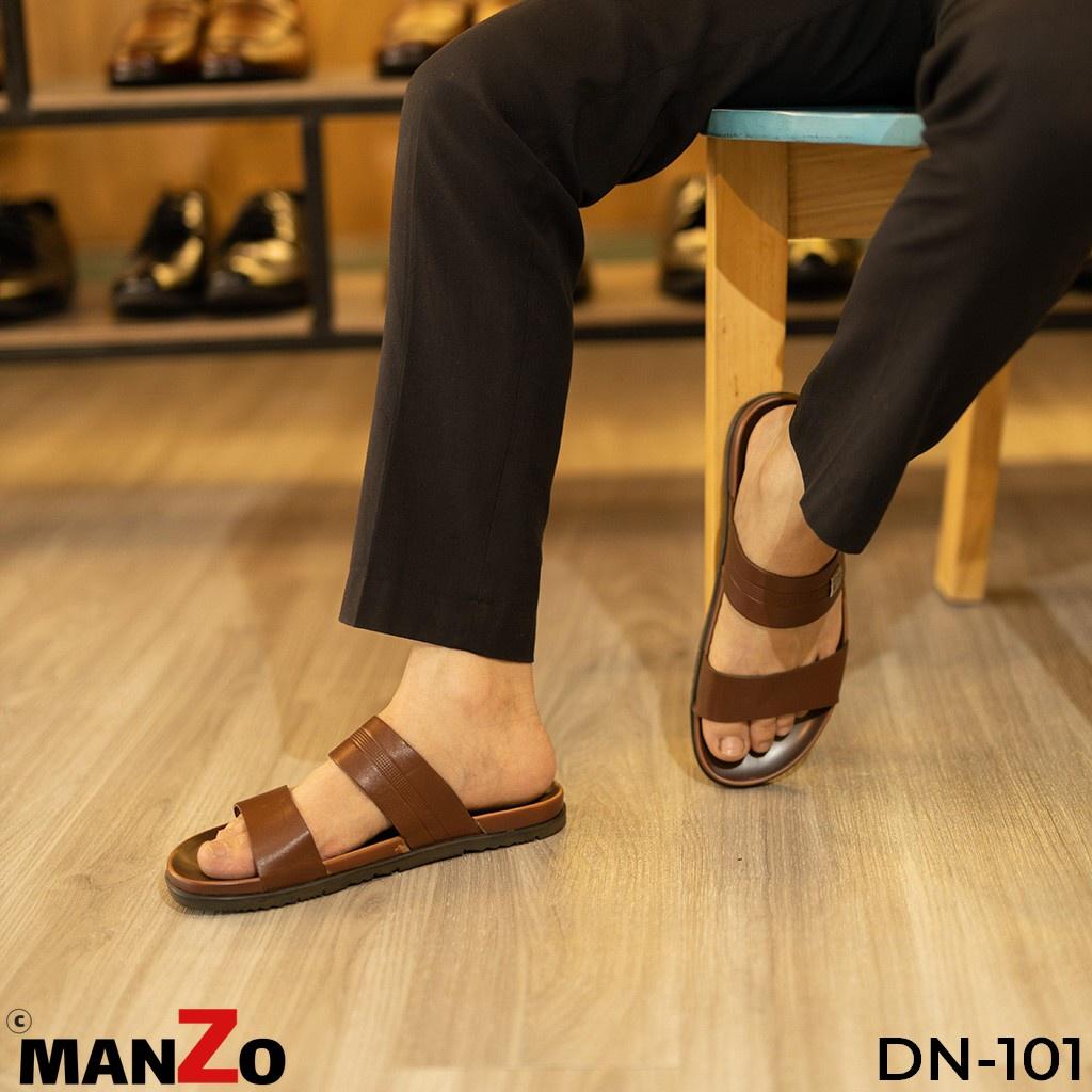 Dép quai ngang nam màu nâu sang trọng - Dép da nam bảo hành 12 tháng - MANZO DN101 - Manzo Store