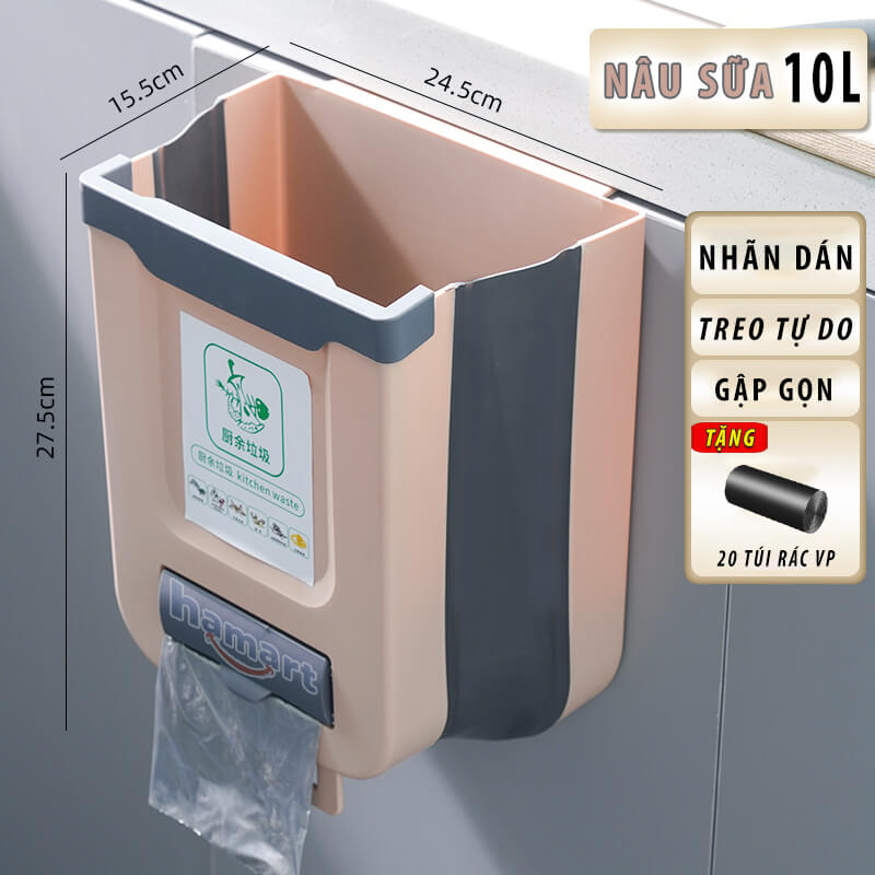 Thùng Rác Treo Tủ Bếp Gấp Gọn 10 Lít Cỡ Lớn 2 Màu Tuỳ Chọn Chất Lượng Cao TẶNG 20 TÚI RÁC