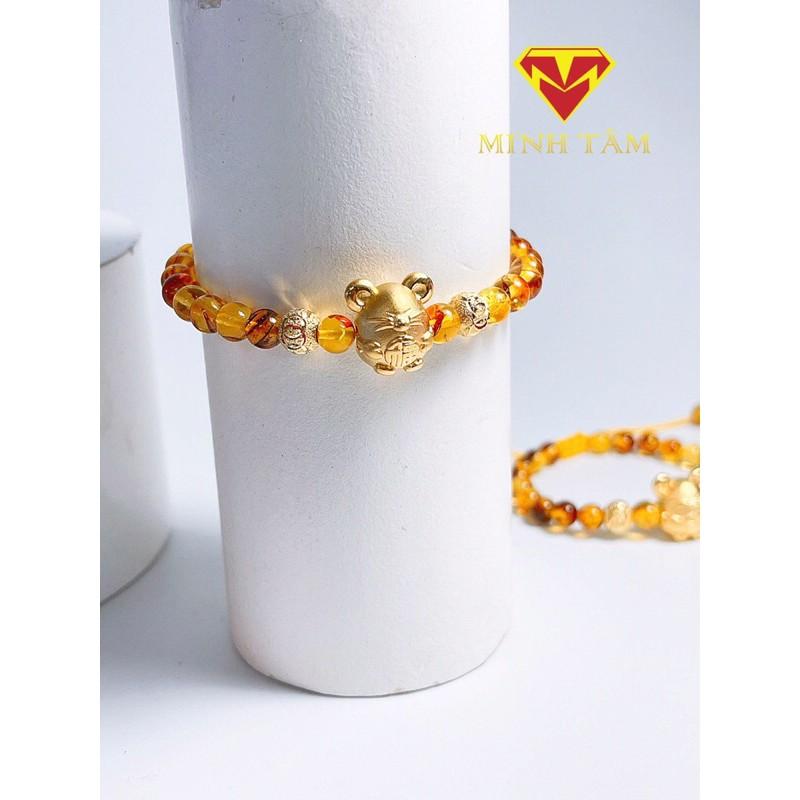 Vòng tay hổ phách con giáp Chuột bạc mạ vàng cho bé Minh Tâm Jewelry