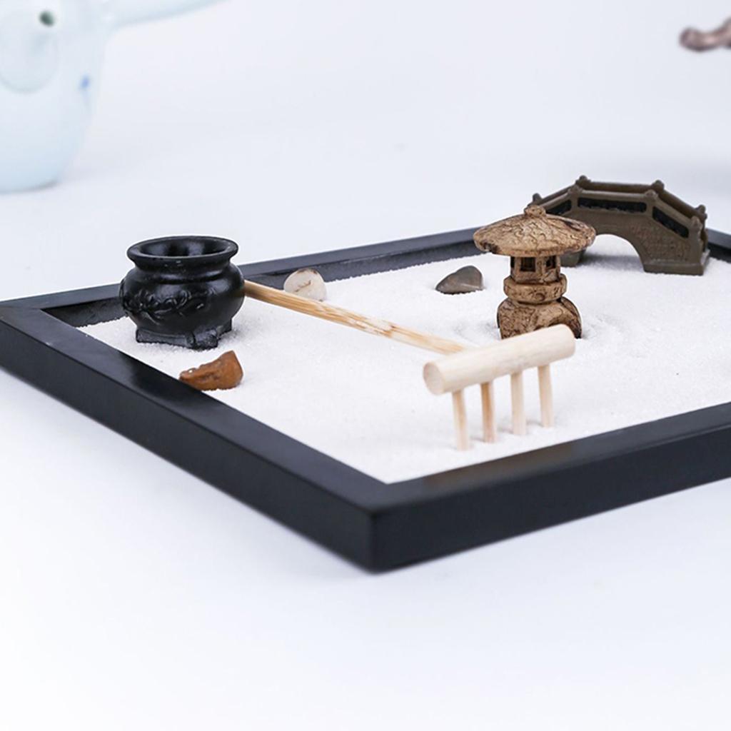 Wooden Beach Garden Mini Desktop Sandbox Tray Handcrafts for Relaxation