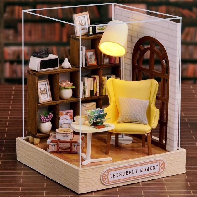 Mô hình nhà búp bê DIY Doll House Miniature_ Leisurely Moment _Tặng TẤM CHE BỤI + KEO