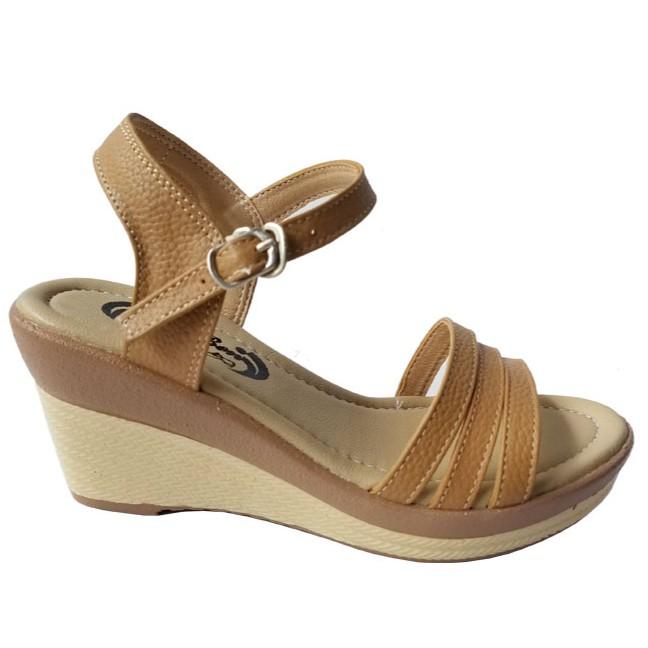 Giày sandal đế xuồng da bò thời trang cao 7 phân HKT35