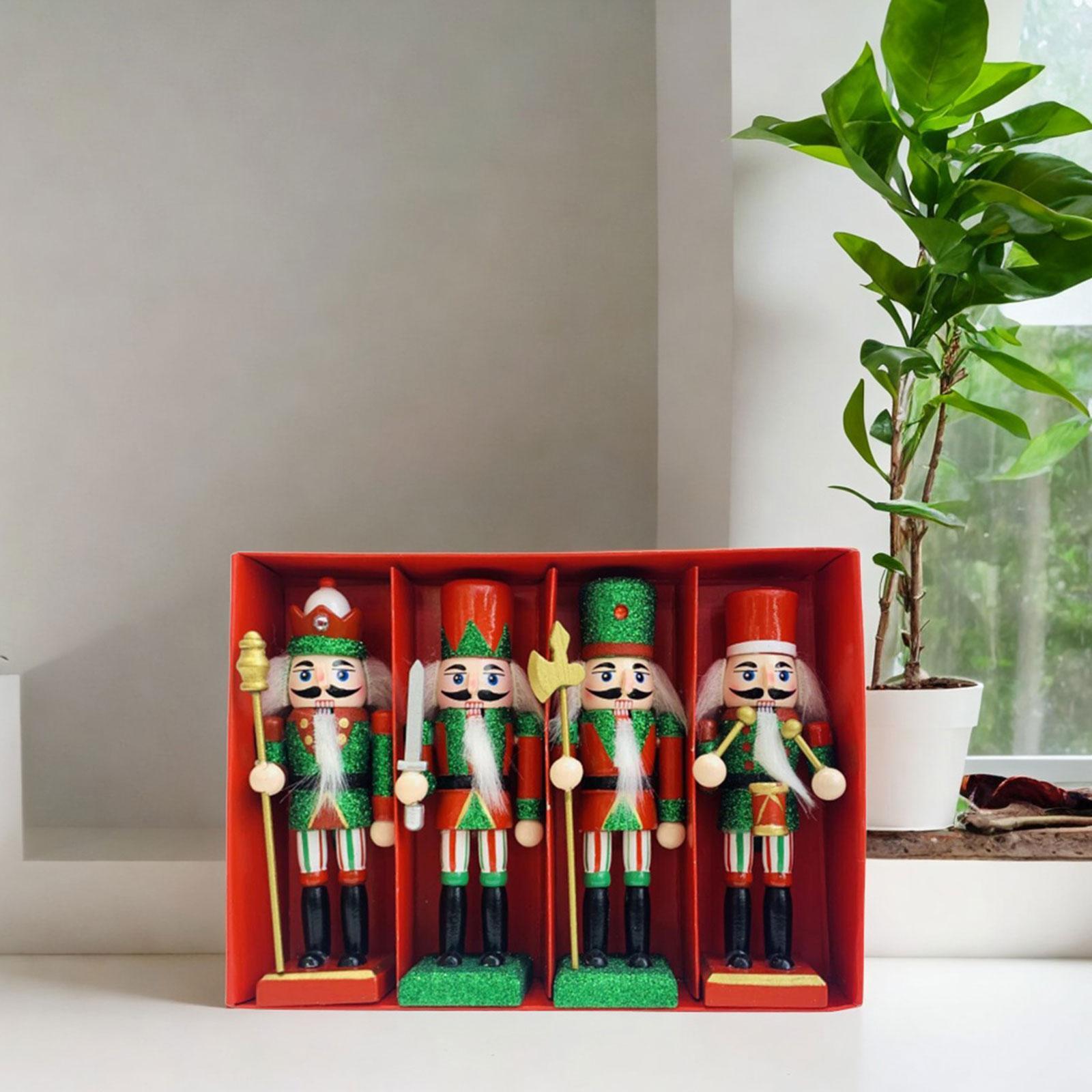 4x Wooden Nutcracker Figurine Nutcracker Figures Toy for Festival Kids Gifts