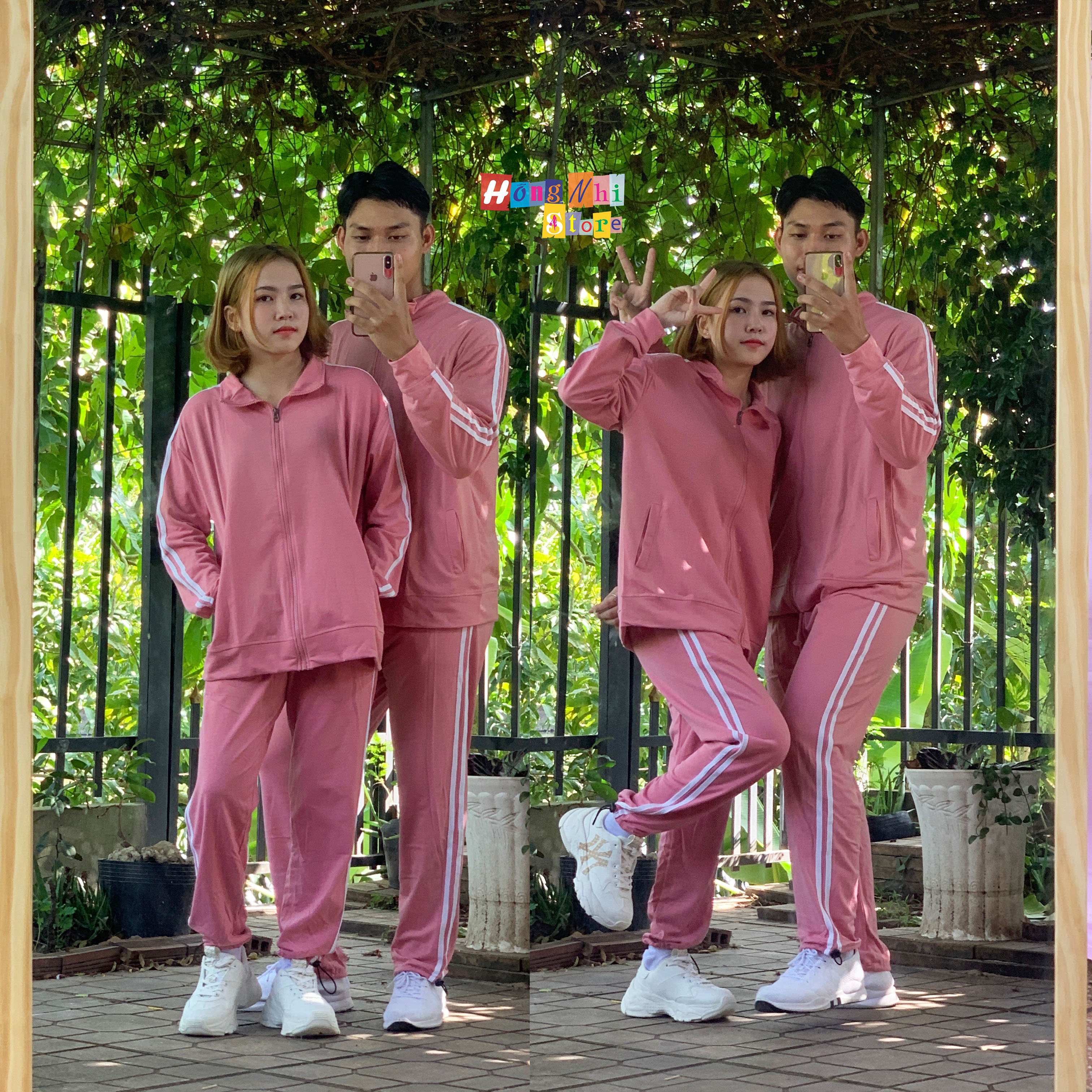 Set Bộ Thể Thao Oversize Ulzzang Unisex Áo Khoác Tay Dài Quần Jogger Dài Màu Hồng Cao Cấp - MM