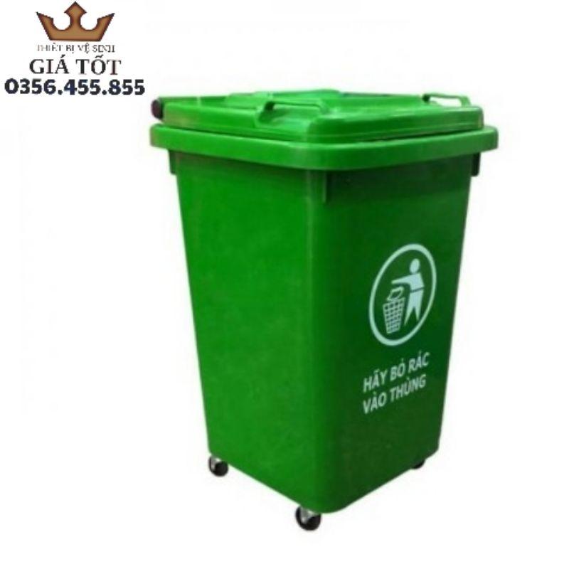 Thùng rác nhựa công cộng 60l 4 bánh xe màu xanh ( hàng nhập khẩu )