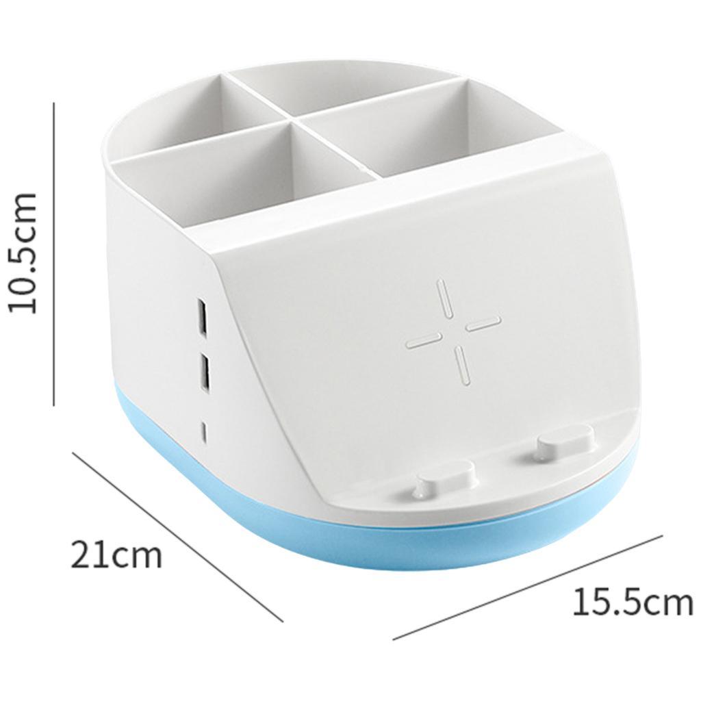 Makeup Storage Holder Phone Charging Station Stationery Organizer Blue