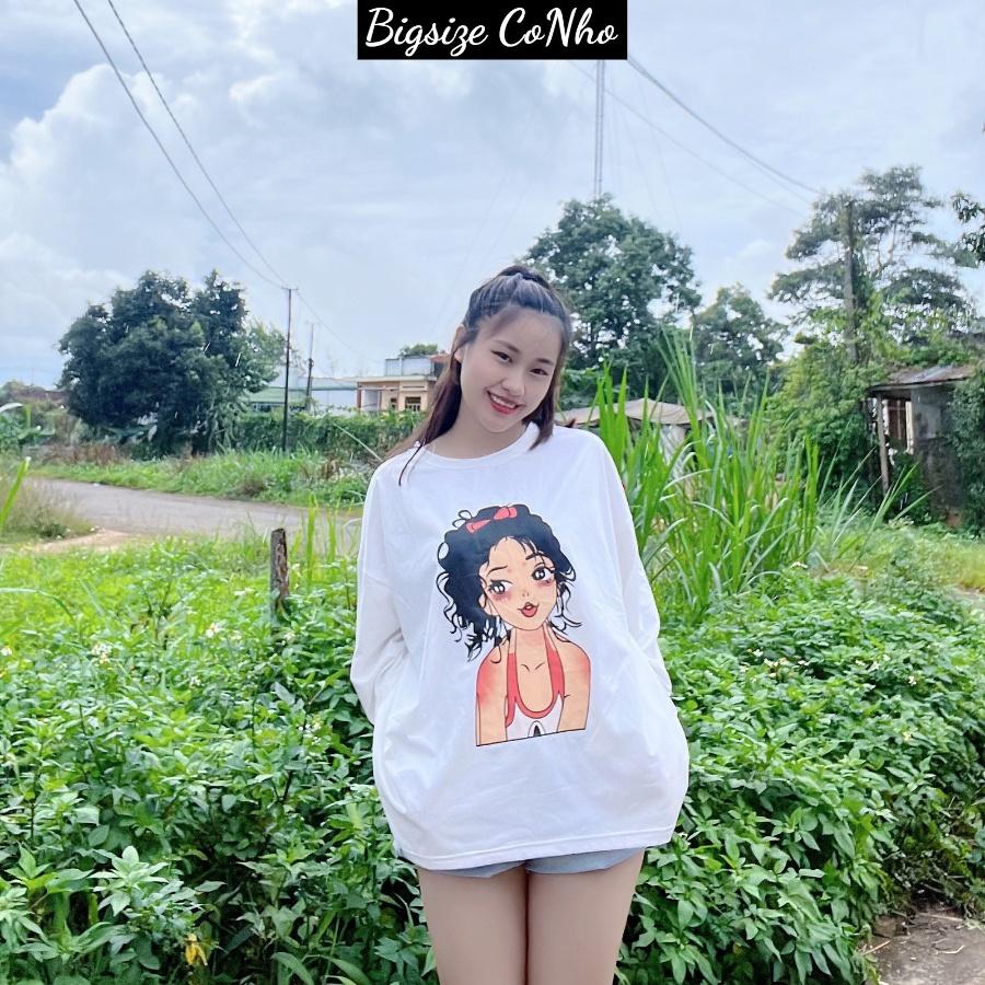 Áo thun kiểu tay dài bigsize nữ in hình cô gái TD CO GAI - Màu trắng