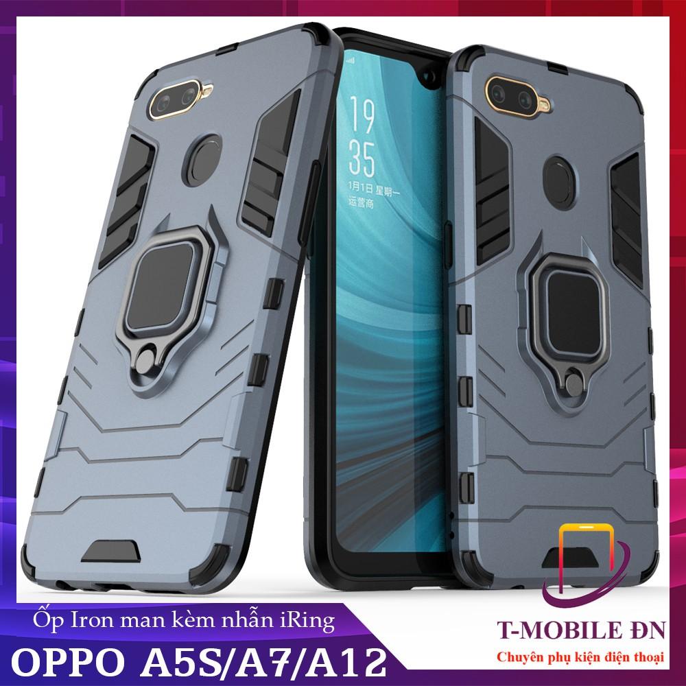 Ốp lưng cho Oppo A7 A5S A12 iron man chống sốc kèm nhẫn xoay chống xem video bảo vệ camera