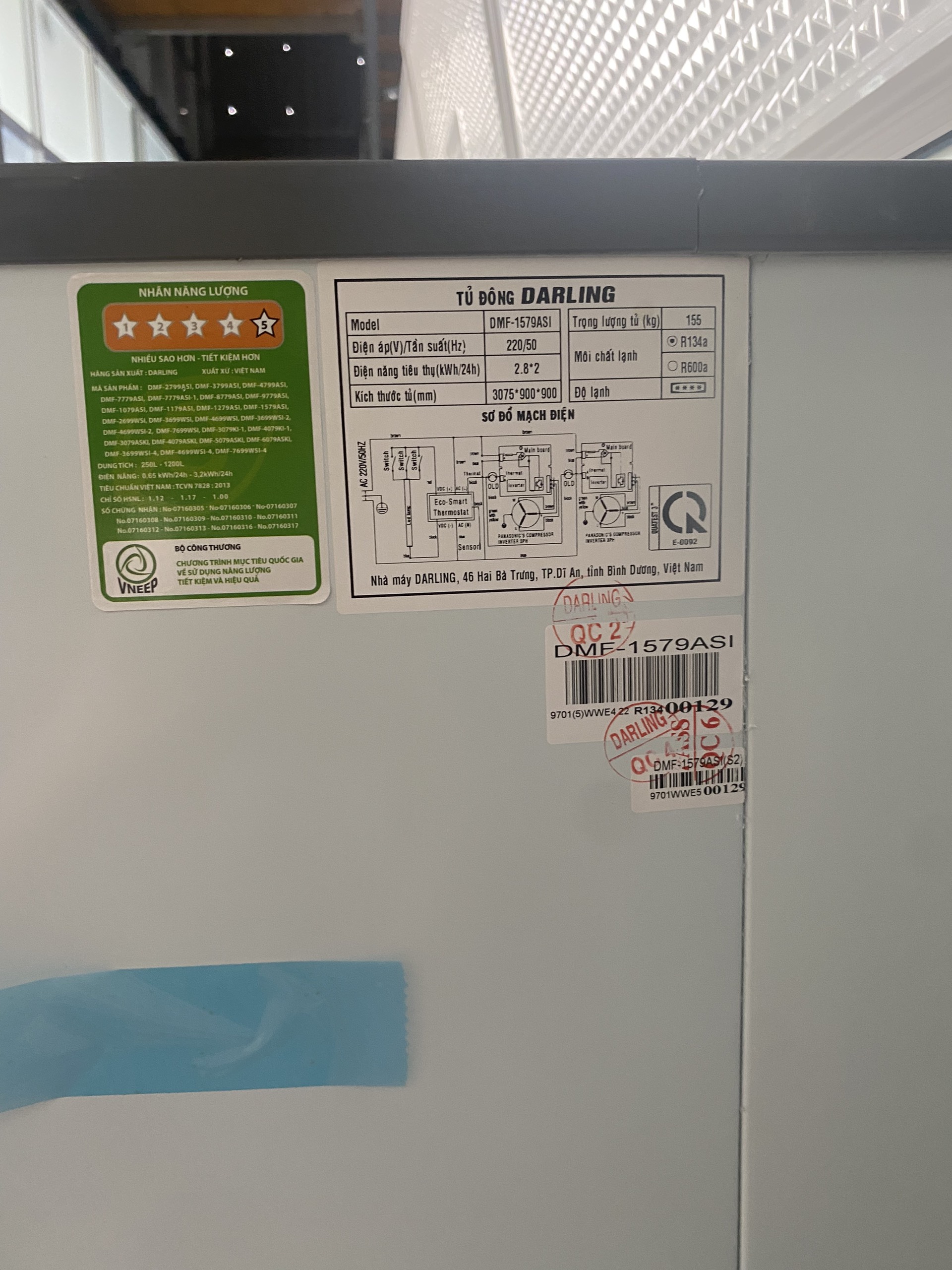 TỦ ĐÔNG 3 CÁNH DARLING INVERTER 1700 LÍT DMF-1579ASI ĐỒNG (R134A/R600A) - HÀNG CHÍNH HÃNG