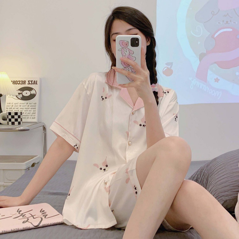 Bộ ngủ pijama nữ lụa mềm mát dễ thương size M L