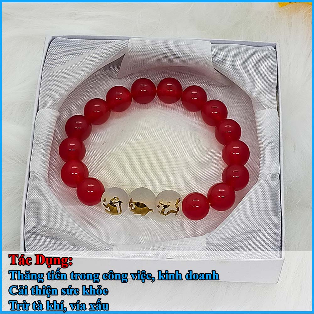 Vòng tay phong thủy mệnh hỏa tam hợp thân tý thìn - chất liệu mã não đỏ tự nhiên - size 8 10 12ly - có khai quang điểm nhãn may mắn tài lộc - PHONG THỦY ANH VŨ