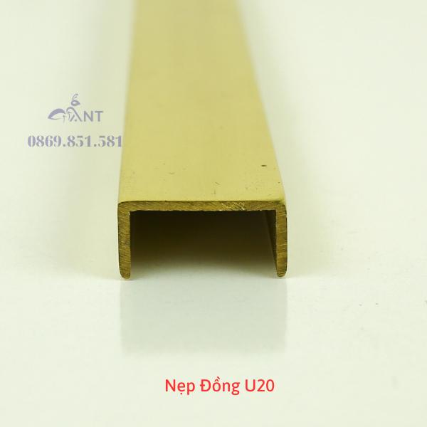 Nẹp đồng u20, nẹp chữ u đồng, nẹp đồng trang trí giá 1m
