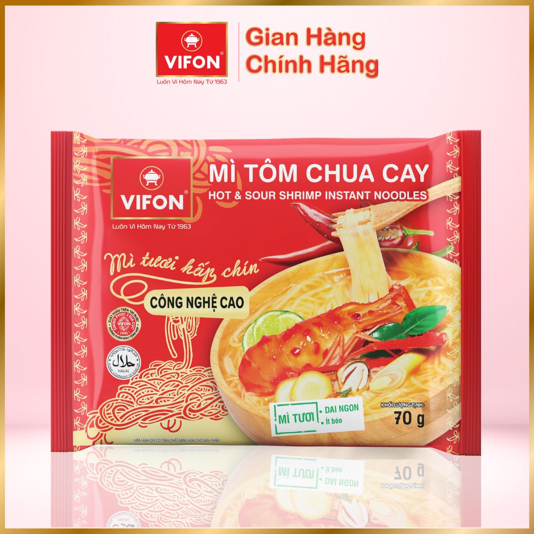 Thùng 30 Gói Mì Tươi VIFON vị Tôm Chua Cay (70gr/Gói)