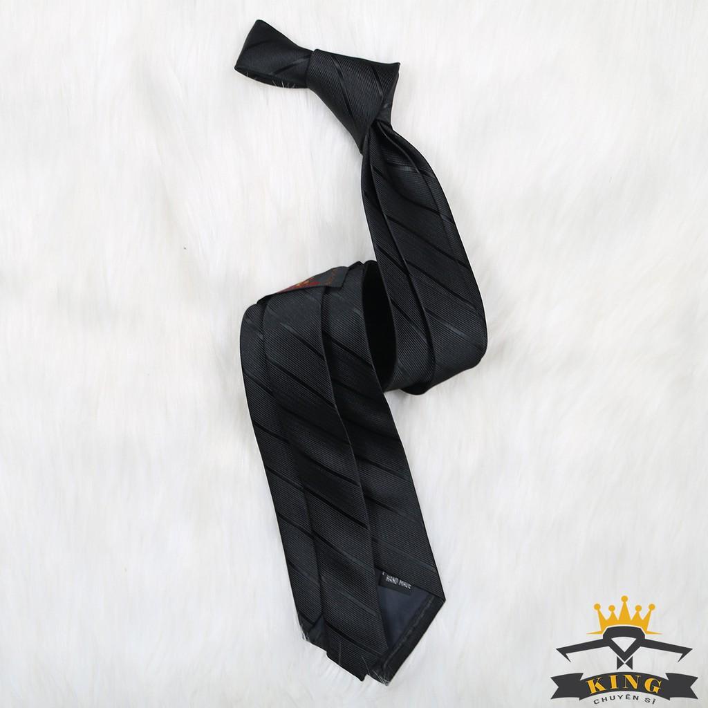 Cà vạt nam đen KING caravat vải lụa silk mịn cao cấp cho công sở và chú rể C054
