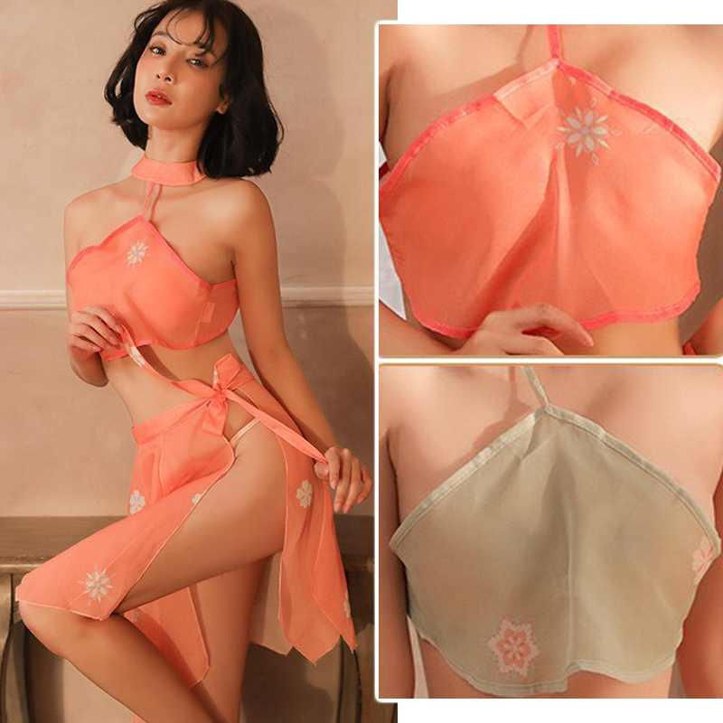 Váy ngủ cổ trang cổ yếm hở lưng kèm chân váy sexy cao cấp Q603 - Đầm ngủ cổ yếm gợi cảm quyến rũ - Đồ ngủ nữ