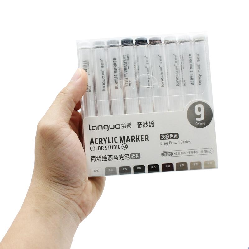 Hộp 9 Bút Màu Xám Nâu Acrylic Marker Gray Brown Series - Languo M510-3
