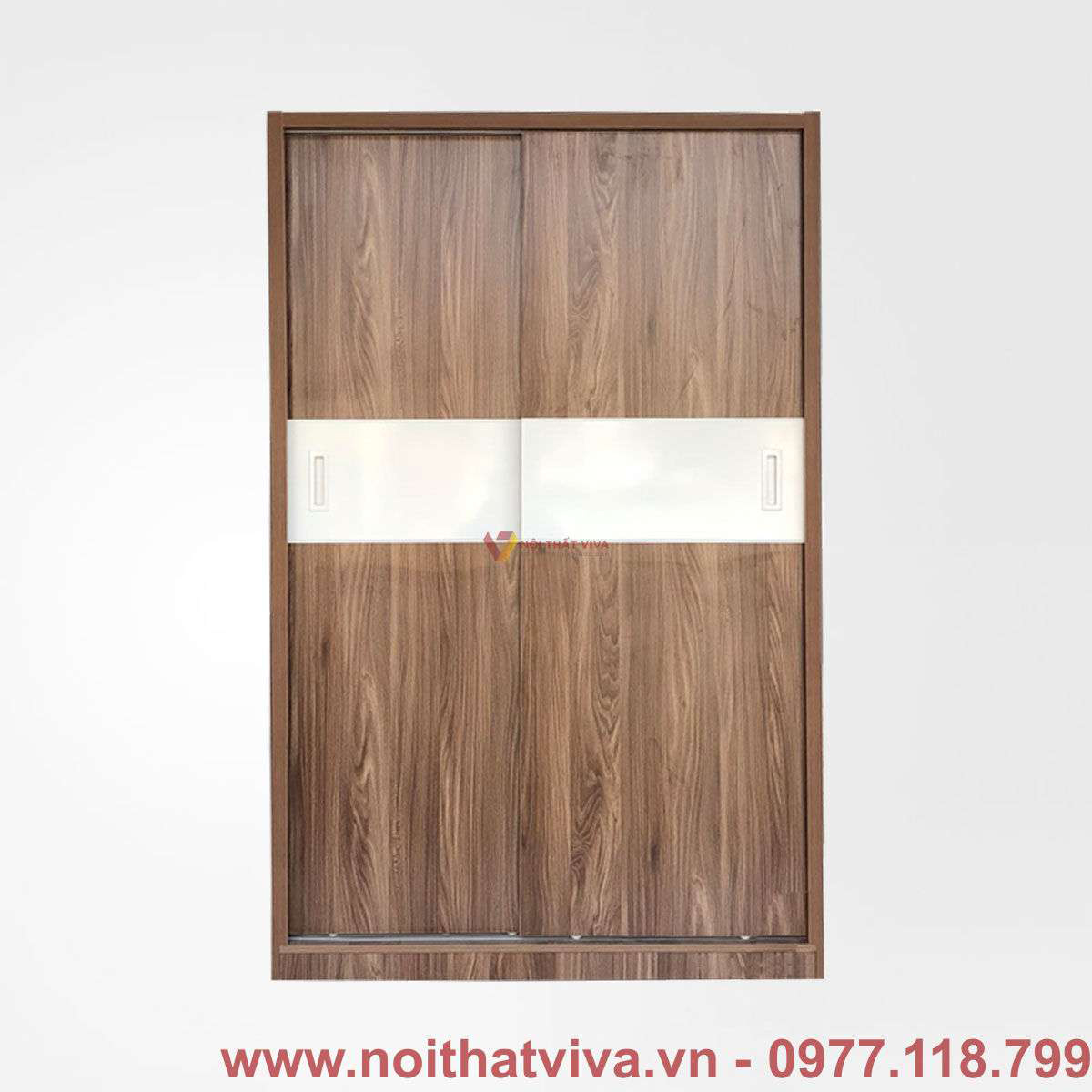 Tủ Áo Cửa Lùa 1m2 Gỗ MDF Melamine Màu Óc Chó Sọc Trắng