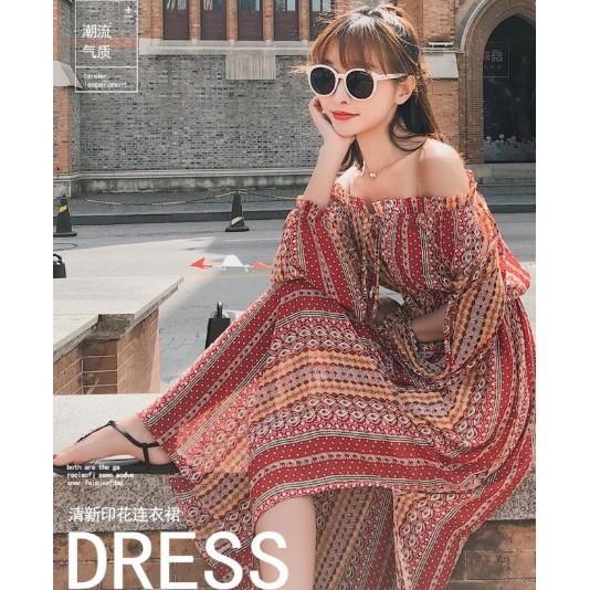 (SẴN)ĐẦM MAXI VÁY MAXI HOẠ TIẾT PHONG CÁCH BOHO TRỄ VAI HÀNG QUẢNG CHÂU