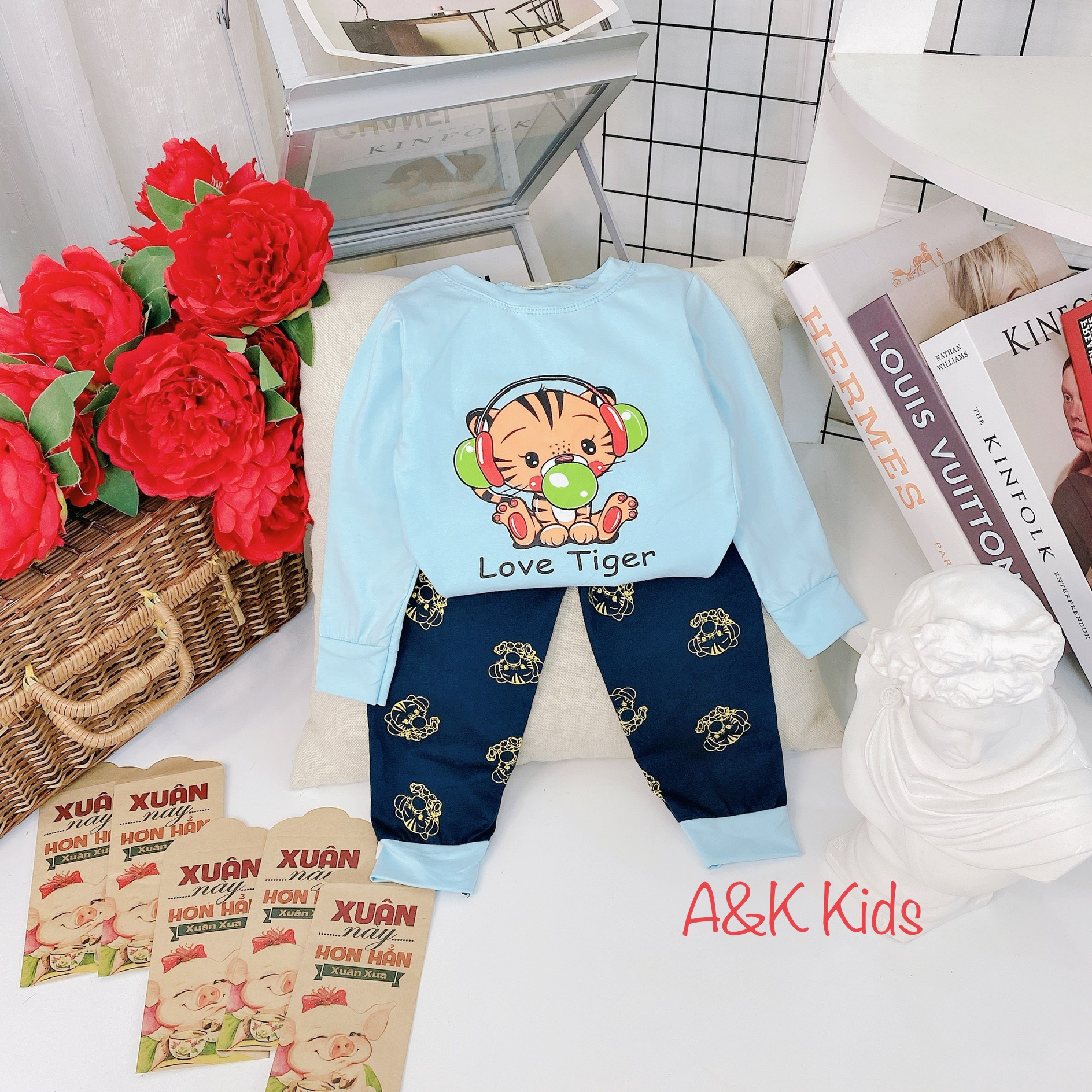 [HCM] FULL SIZE (từ 8-28kg) MINKY MOM Bộ cotton dài tay phối màu họa tiết TẾT 2022 cho bé trai bé gái