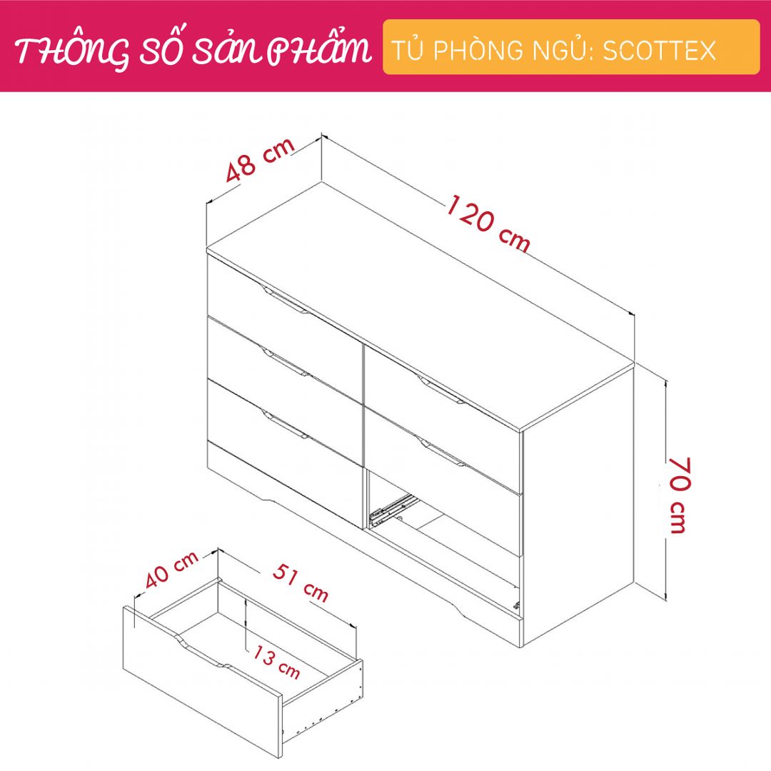 Tủ phòng ngủ gỗ hiện đại SMLIFE Scottex | Gỗ MDF dày 17mm chống ẩm | D120xR48xC70cm