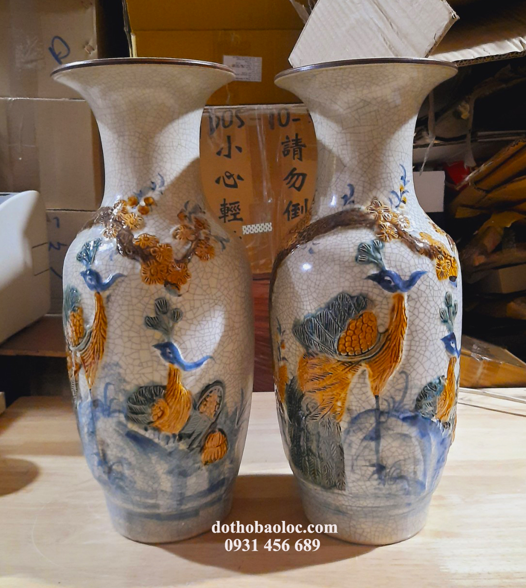 Lục bình men rạn cao cấp Bát Tràng cao 40cm