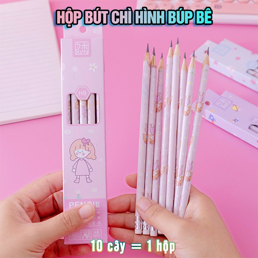 Hộp 10 bút chì chuốt HB hình Búp bê - nhiều mẫu - giao mẫu ngẫu nhiên