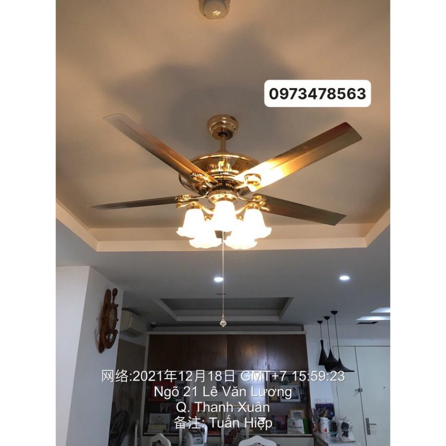 Quạt trần có đèn 5 cánh thép,động cơ DC 6 tốc độ gió,trang trí phòng khách,ngủ,đảo chiều hút ẩm