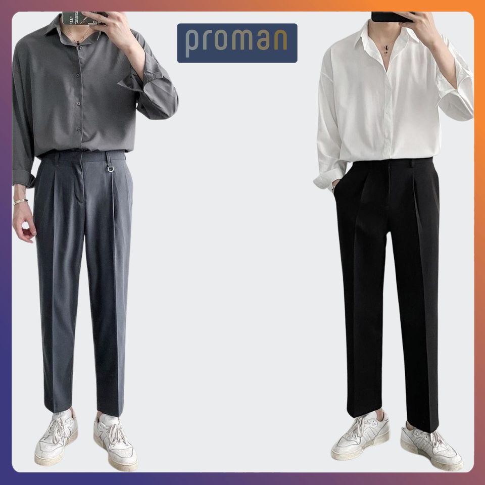 Quần baggy nam ống rộng, quần ống suông nam dáng Baggy vải lụa hàn co giãn, không nhăn không xù AU01 - PROMAN