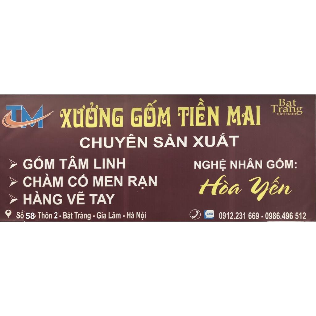 LL-H38: Lọ miệng lượn Men rạn chàm cổ vẽ tay thủ công