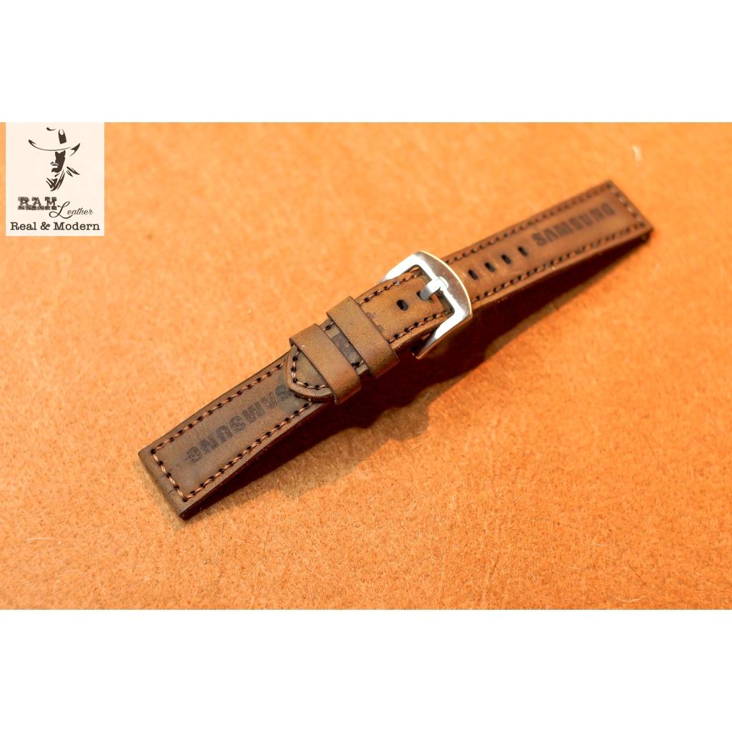 Dây đồng hồ Samsung da bò sáp nâu đất bền chắc chính hãng RAM Leather