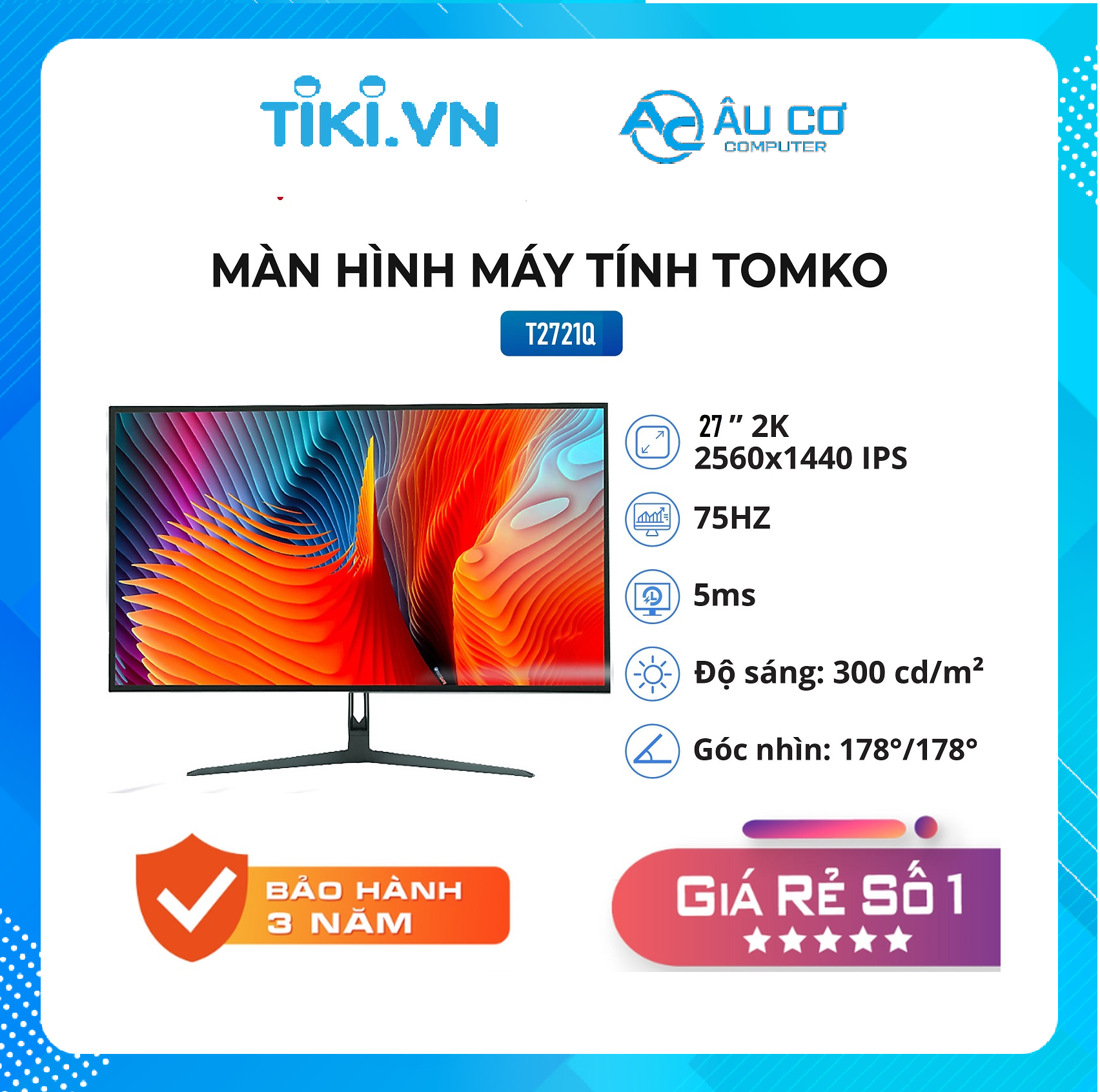 Màn hình PC Chuyên Game Tomko 27 inch 2K IPS T2721Q-2K / độ phân giải 2K / IPS - Hàng Chính Hãng