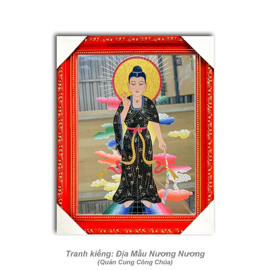 Bài vị Địa Mẫu Nương Nương - Nền Gương - Tranh kiếng chạm - Độ mệnh - Khung gỗ